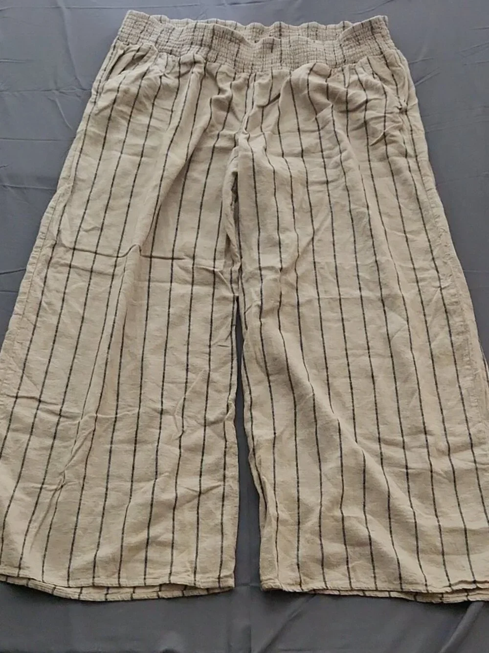 Maurices Plus 2X Beige Black Striped Wide Leg Pants Elastic Waist